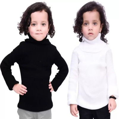 Desnuda Solid High Neck Casual Baby Boys & Baby Girls Black, White Sweater