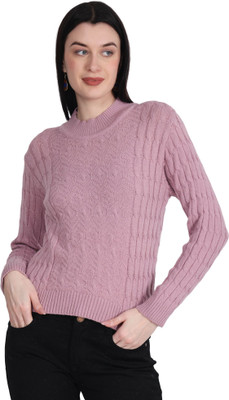 HITTIKA Self Design Crew Neck Casual Women Pink Sweater