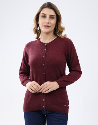 MONTE CARLO Solid Round Neck Casual Women Red Sweater