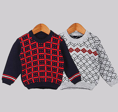SwellSwag Checkered Round Neck Casual Baby Boys & Baby Girls Multicolor Sweater