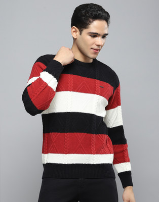 Cloak & Decker Colorblock Round Neck Casual Men Black Sweater