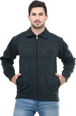 Life and style Striped Collared Neck Casual Men Green Sweater