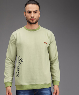 HEMLOCK Printed Round Neck Casual Men Light Green Sweater