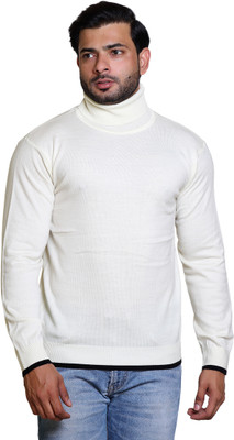 CAVARDI Solid High Neck Casual Men White Sweater
