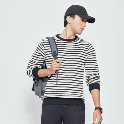 PEOPLE Solid Round Neck Casual Men White Sweater