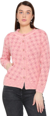 HITTIKA Floral Print V Neck Casual Women Pink Sweater