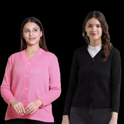 LUXURIOUS DESIGN Self Design V Neck Casual Women Multicolor Sweater