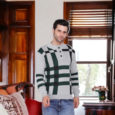 AXOLOTL Striped High Neck Casual Men Grey Sweater