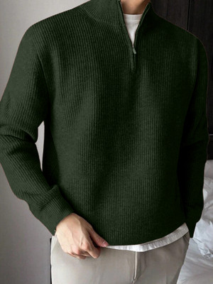 ColorChakra Self Design High Neck Casual Men Green Sweater