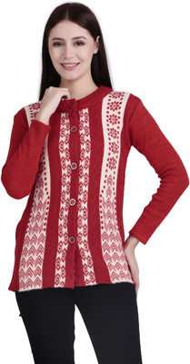 BRAZO Solid Crew Neck Casual Women Red Sweater