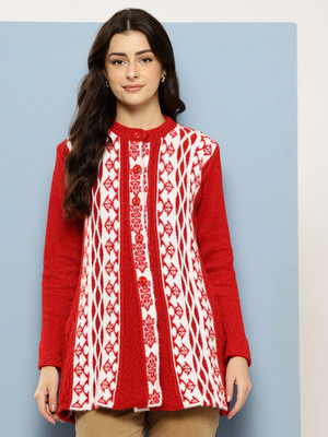METRONAUT Woven, Self Design Collared Neck Casual Women Red Sweater