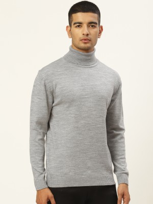 Femea Solid High Neck Casual Men Grey Sweater