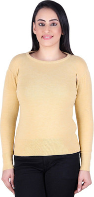 Varenyam Self Design Round Neck Lounge Wear Women Yellow Sweater