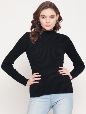 98 Degree North Self Design High Neck Casual Women Black Sweater