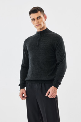 Snitch Solid High Neck Casual Men Black Sweater