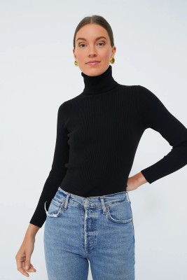 BLACK BLINK Solid Turtle Neck Party Women Black Sweater