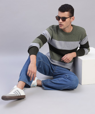 MYLES Striped Round Neck Casual Men Multicolor Sweater