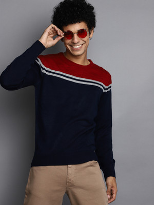 V-MART Striped Round Neck Casual Men Multicolor Sweater