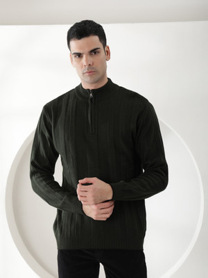 COBB ITALY Striped Round Neck Casual Men Dark Green Sweater