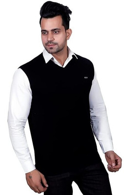 Hans Fashion ENT Solid V Neck Casual Men Black Sweater