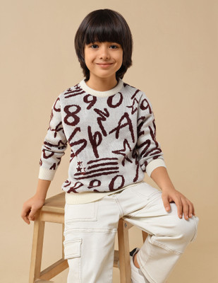 U.S. POLO ASSN. Self Design Crew Neck Casual Boys White, Maroon Sweater