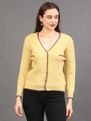 The Sleep Intimo Self Design V Neck Casual Women Yellow Sweater