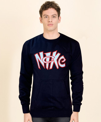 WYC Printed Round Neck Casual Men Black Sweater