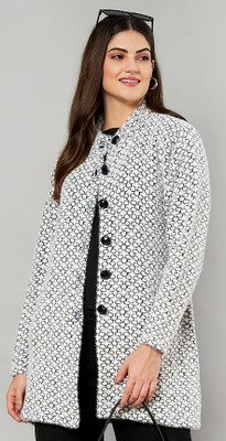 eWools Printed Round Neck Casual Women White Sweater