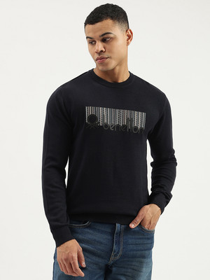 United Colors of Benetton Printed Crew Neck Casual Men Blue Sweater