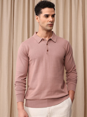 Mr Bowerbird Solid Collared Neck Casual Men Brown Sweater