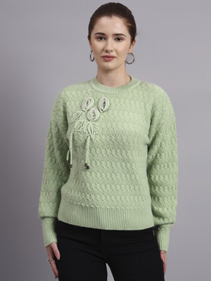 MODKLINE Self Design Round Neck Casual Women Light Green Sweater