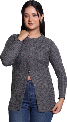 Varenyam Self Design Ruffle Neck Lounge Wear Women Grey Sweater