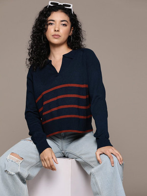 Roadster Woven Casual Women Dark Blue, Red Sweater