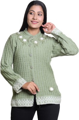 speed line hosiery Self Design Mandarin Neck Casual Women Green Sweater