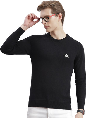 MONTE CARLO Solid Round Neck Casual Men Black Sweater