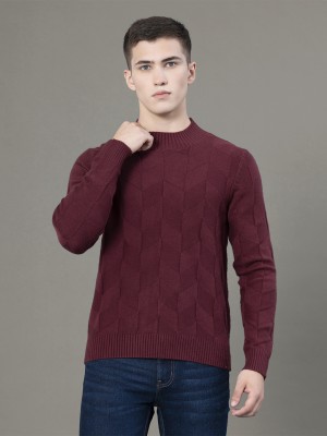 RED TAPE Solid Round Neck Casual Men Maroon Sweater