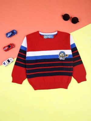 V-MART Striped Round Neck Casual Baby Boys Red Sweater