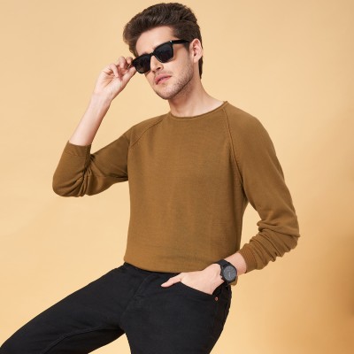 PEOPLE Self Design Round Neck Casual Men Yellow Sweater