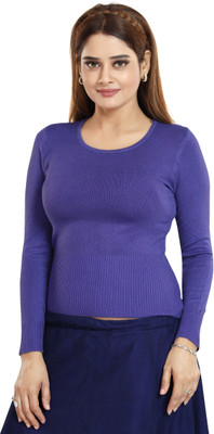 Cinco Solid Round Neck Casual Women Purple Sweater