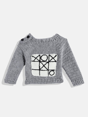 CHUTPUT Self Design Round Neck Casual Baby Boys & Baby Girls Grey Sweater