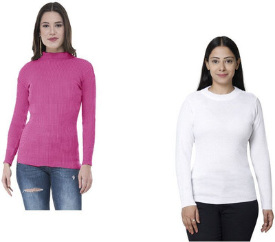 Indeweaves Solid High Neck Casual Women Multicolor Sweater