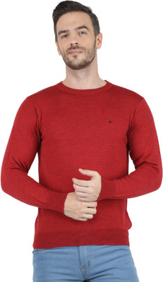 MONTE CARLO Solid Round Neck Casual Men Red Sweater
