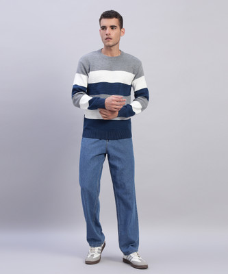 MORKEL Colorblock, Self Design Round Neck Casual Men Multicolor Sweater