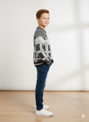 VISION INDIA CO Checkered Round Neck Casual Boys Black, White Sweater