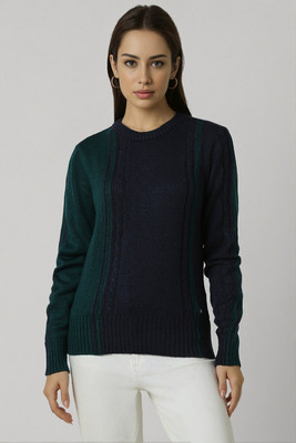 VAN HEUSEN Striped Round Neck Casual Women Blue Sweater