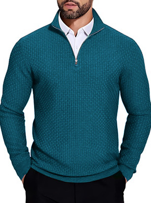TYSORT Self Design Collared Neck Casual Men Dark Green Sweater