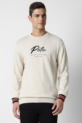 PETER ENGLAND Printed Round Neck Casual Men Beige Sweater