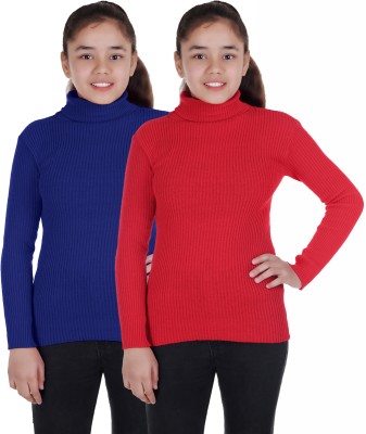 LOVO Solid Turtle Neck Casual Baby Boys & Baby Girls Red, Dark Blue Sweater