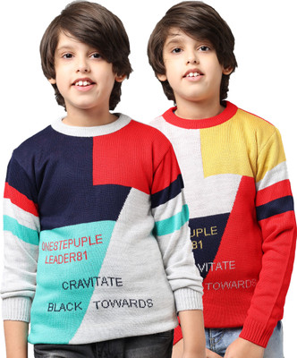 ANIXA Colorblock Round Neck Casual Boys & Girls Multicolor Sweater