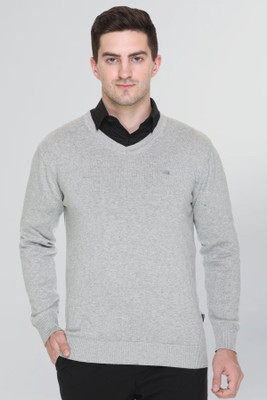 GODFREY Solid V Neck Formal Men Grey Sweater